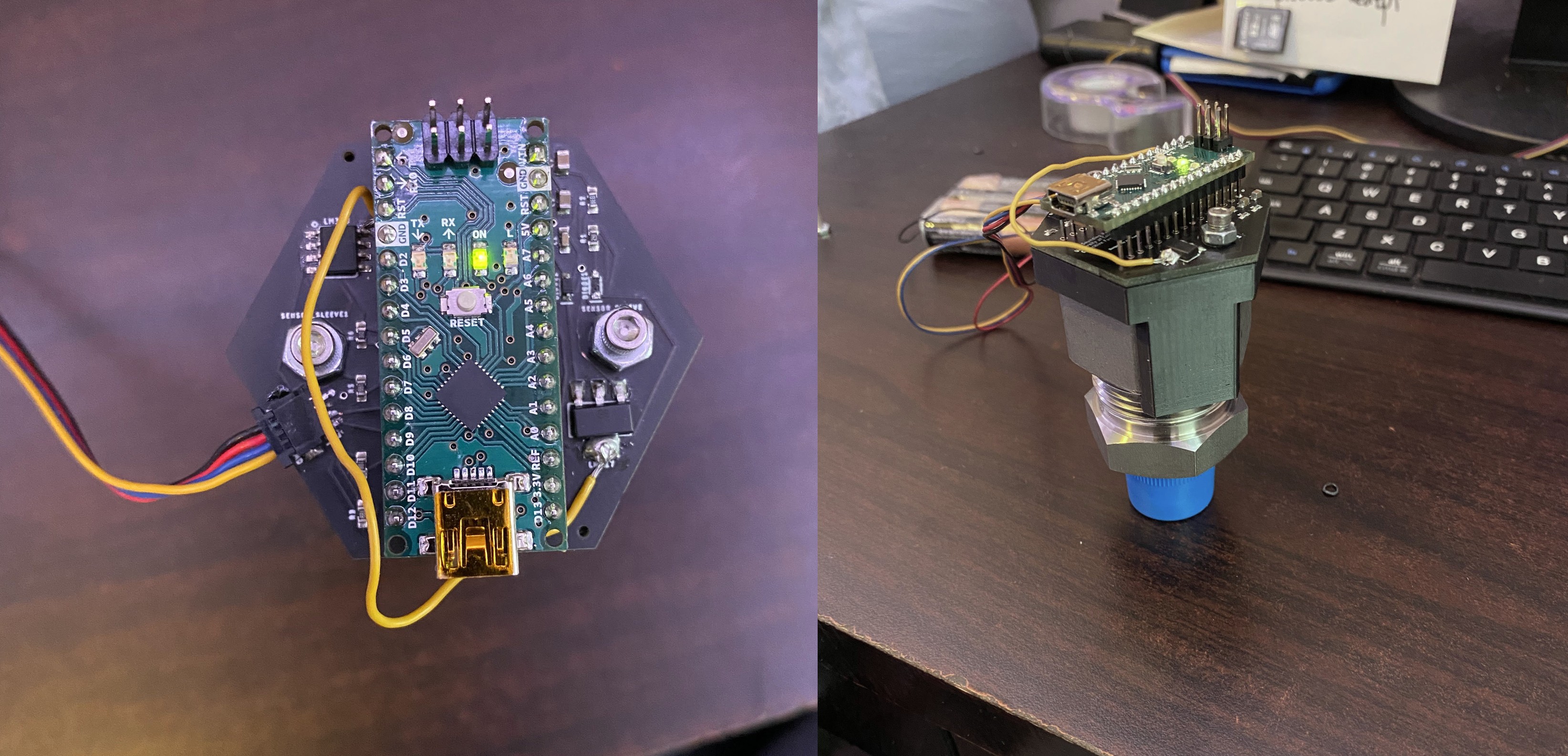 Sensor head with attached PCB shown outside the tank