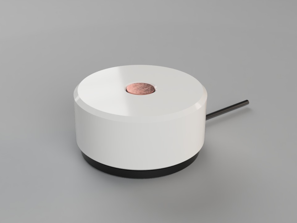 Exterior render of the interactive button lamp with a copper touch pad