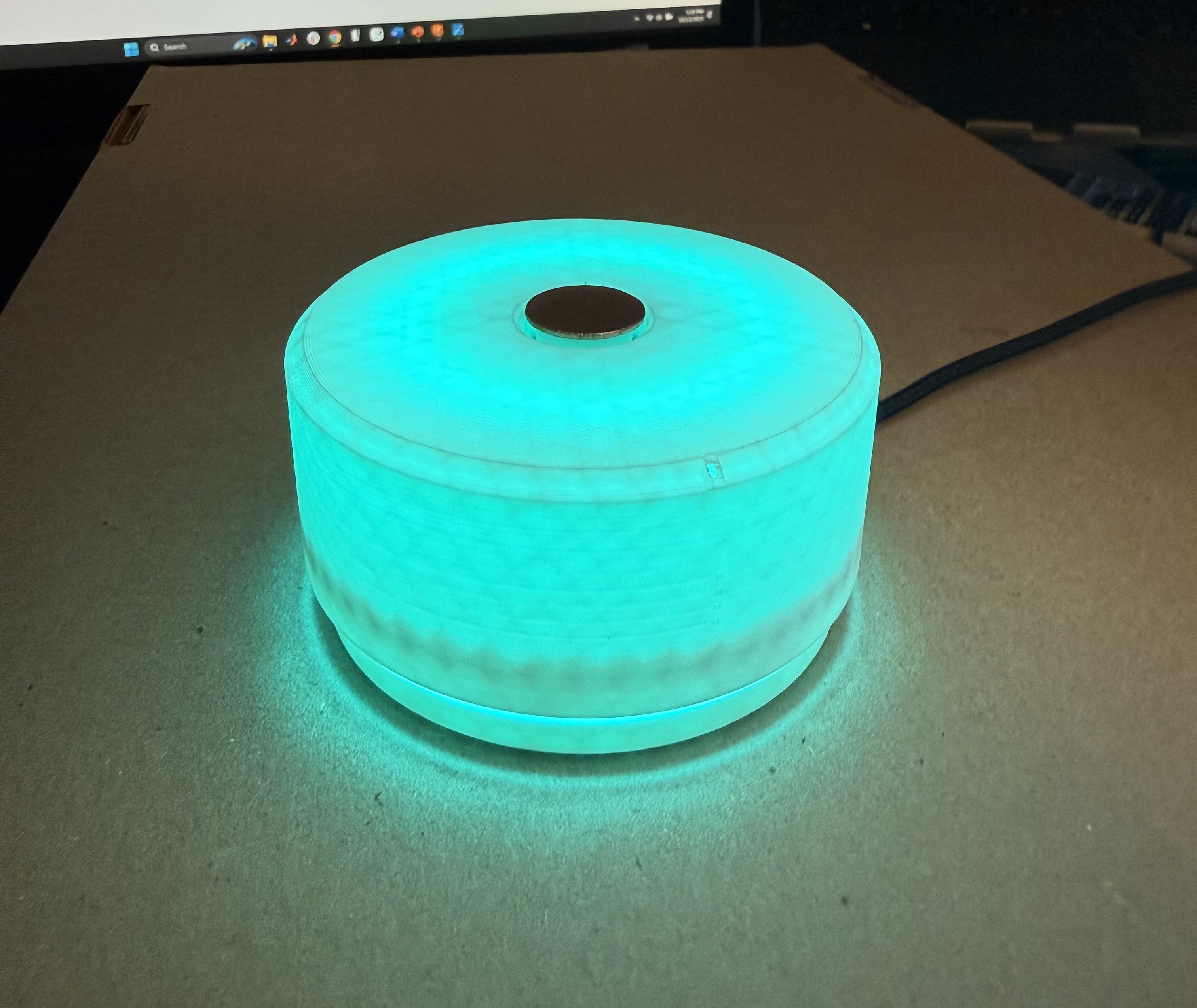 Lamp fully lit through the translucent top