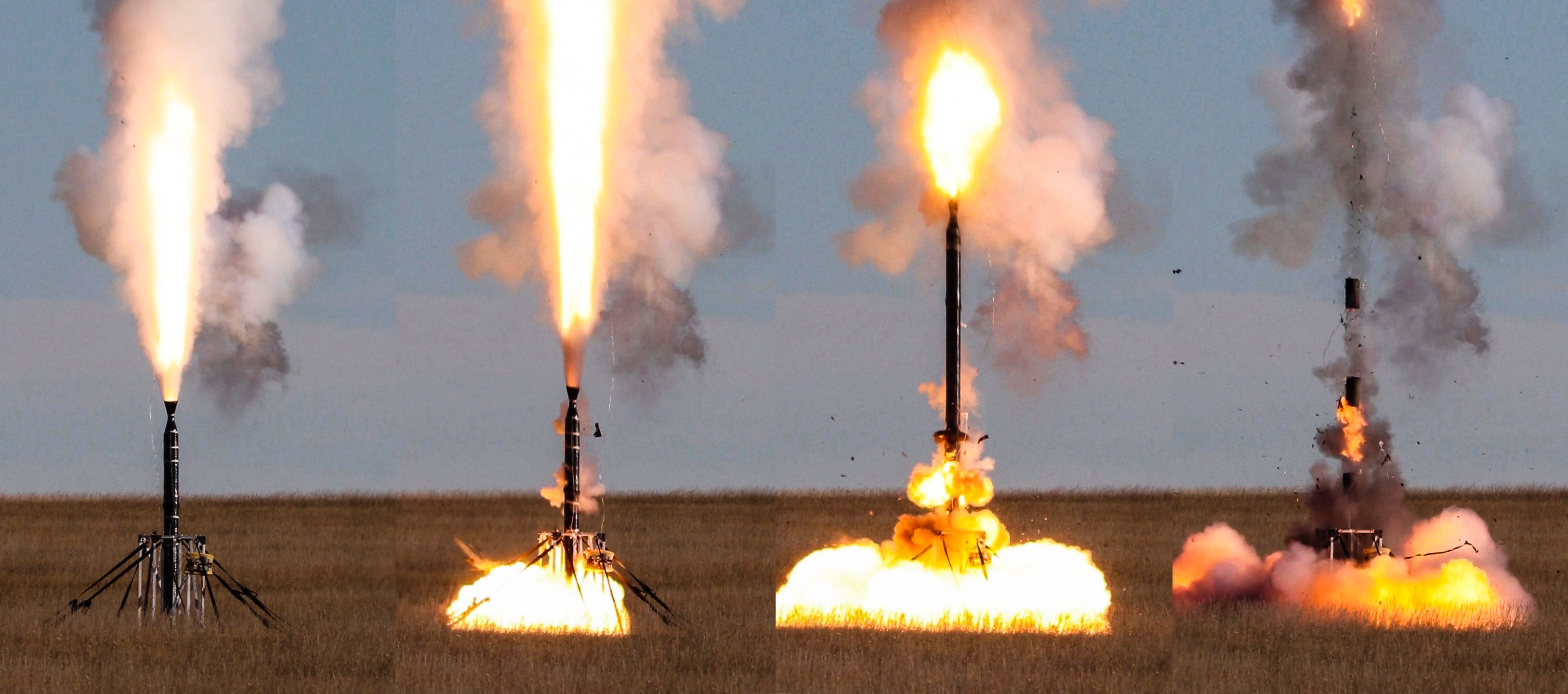 Four-panel image showing normal burn to failure during the static test