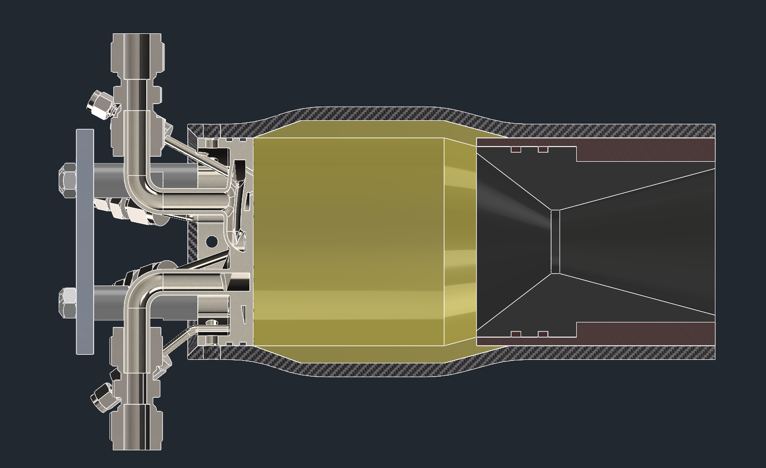 CAD of full injector and nozzle cross-section